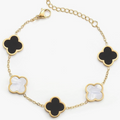 Four-Leaf White and Black Clover Link Bracelet
